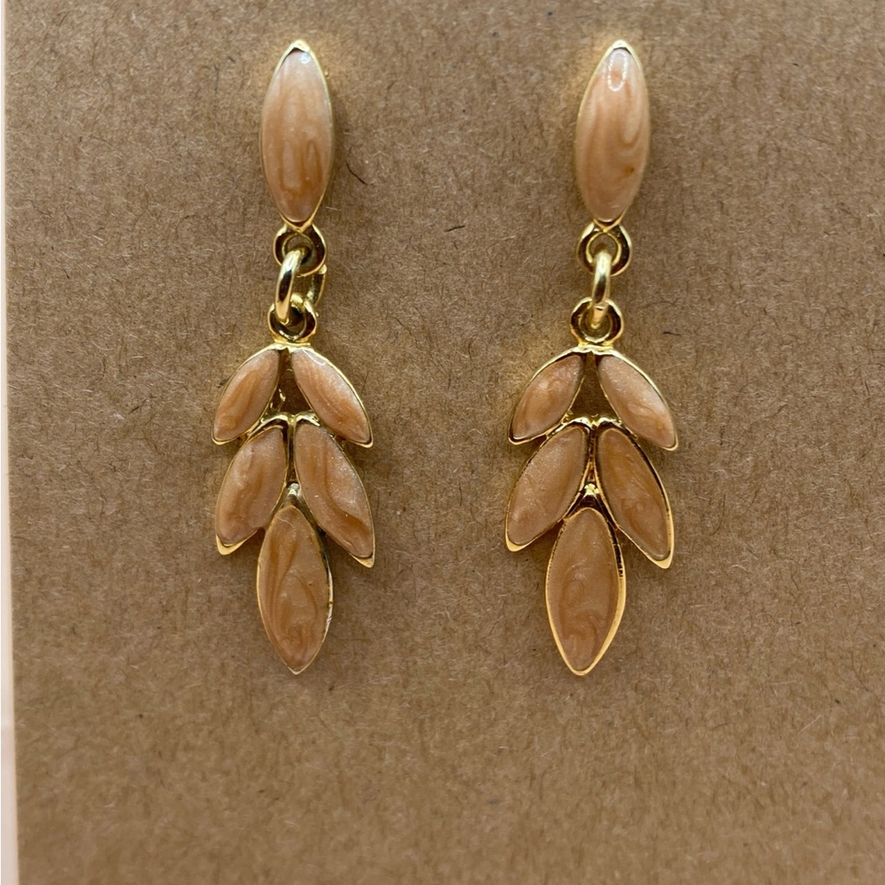 Leaf-Shaped Enamel Drop Earrings in a Gold-Tone Setting